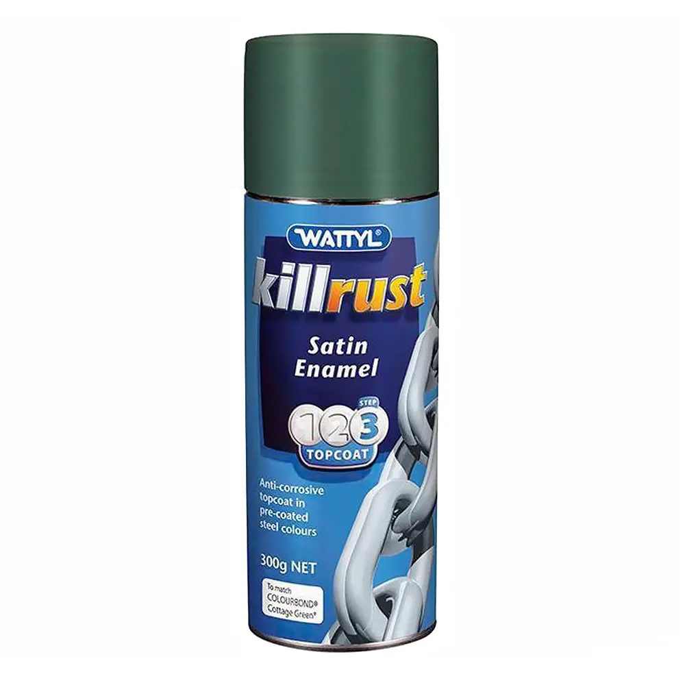 Wattyl Killrust Satin Enamel Spray Paint 300G Aerosol Cottage Green 1