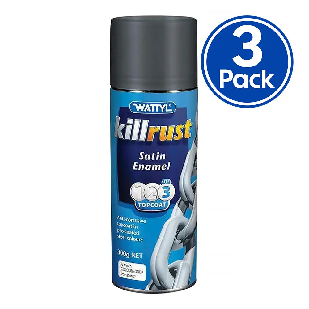 Wattyl Killrust Satin Enamel Spray Paint 300G Aerosol Ironstone X 3 1