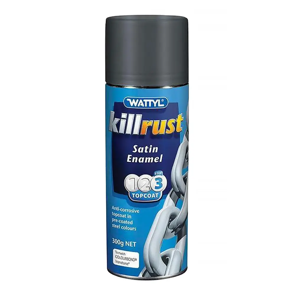 Wattyl Killrust Satin Enamel Spray Paint 300G Aerosol Ironstone 1
