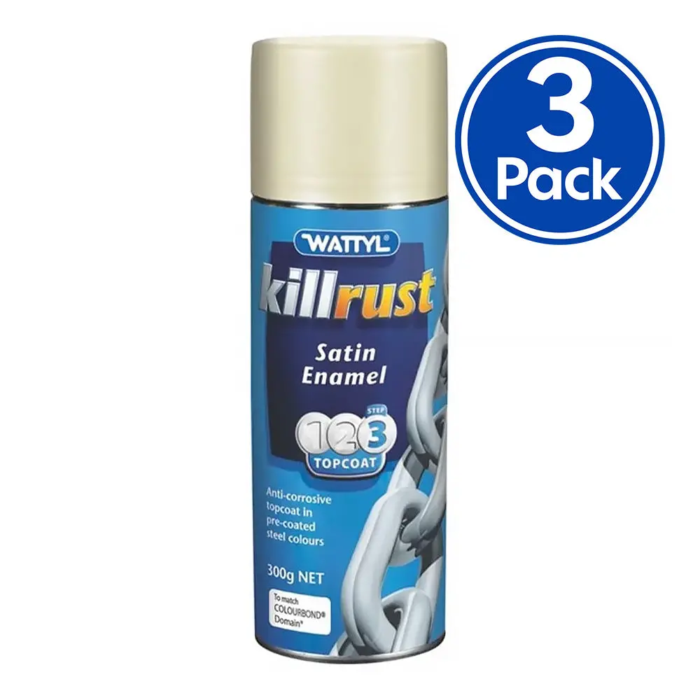 Wattyl Killrust Satin Enamel Spray Paint 300G Aerosol Domain X 3 Pack 1