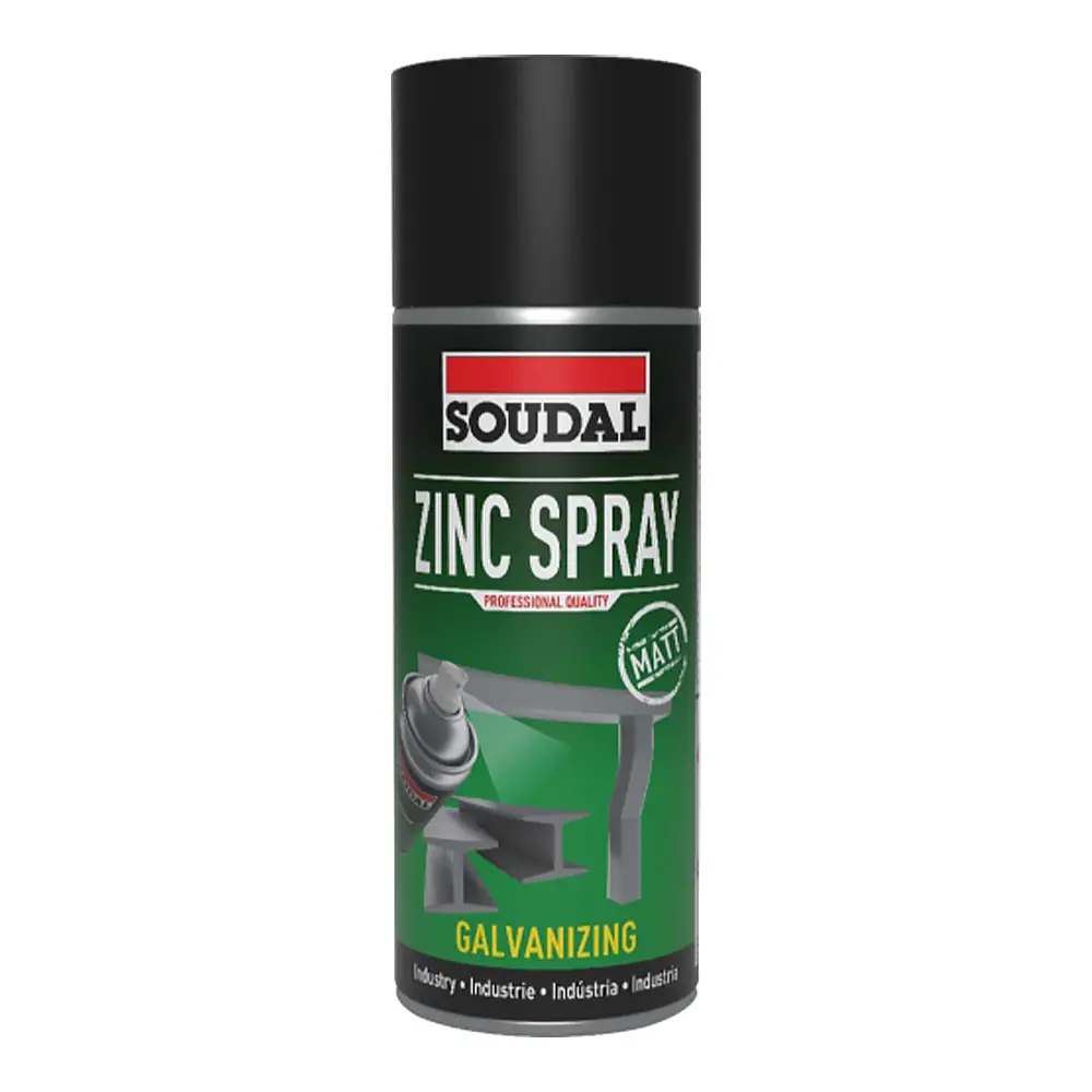 Soudal Weldable Zinc Cold Galvanizing Spray Paint 400Ml Matt Grey Aerosol 1