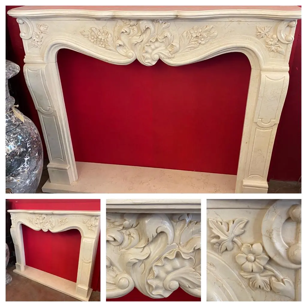 Beautifully Carved Creme Marble Fireplace Surround - Sold 1