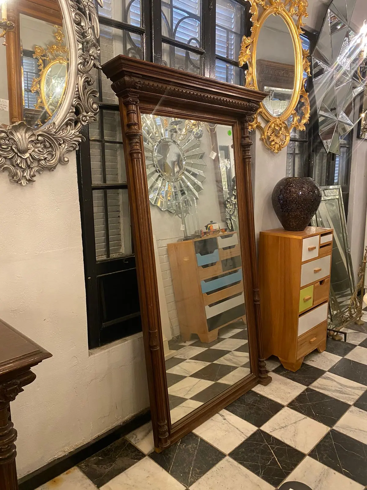 Large Dark Oak Breton Mirror 1