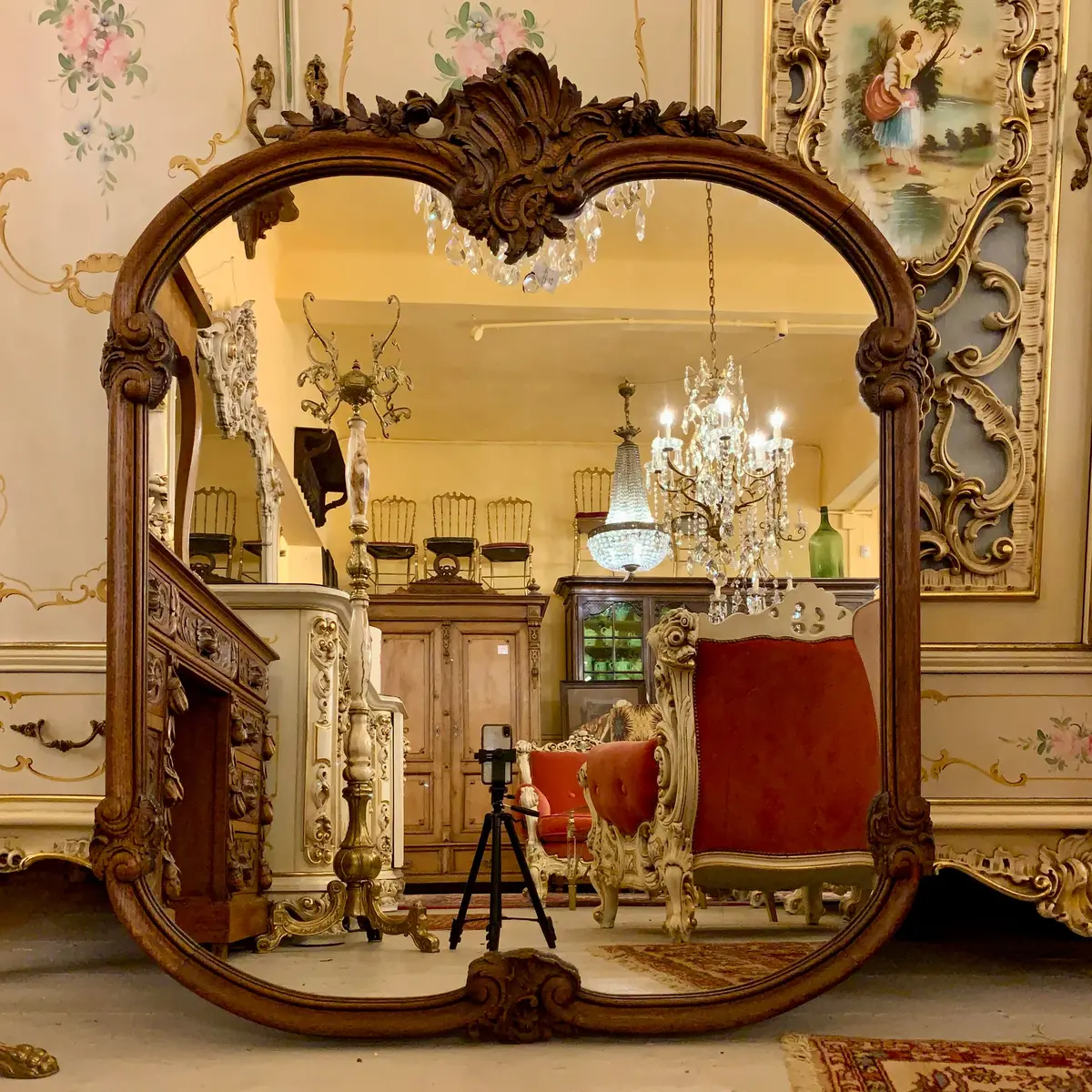 Unusual Antique French Oak Mirror - Sold 1