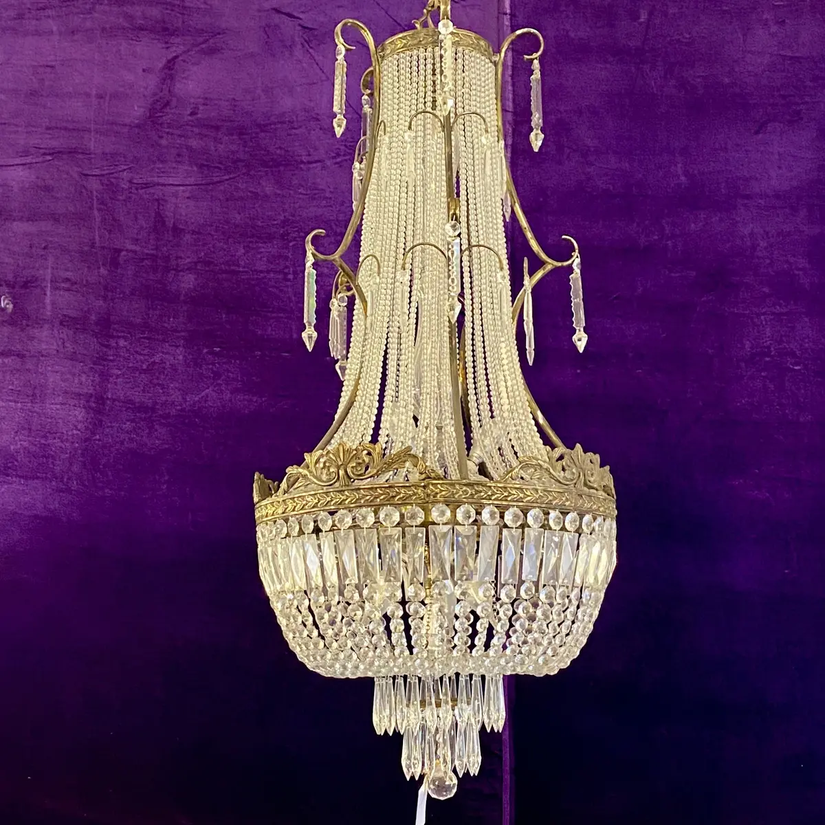 Aged Brass And Crystal Neoclassical Chandelier - Sold 1