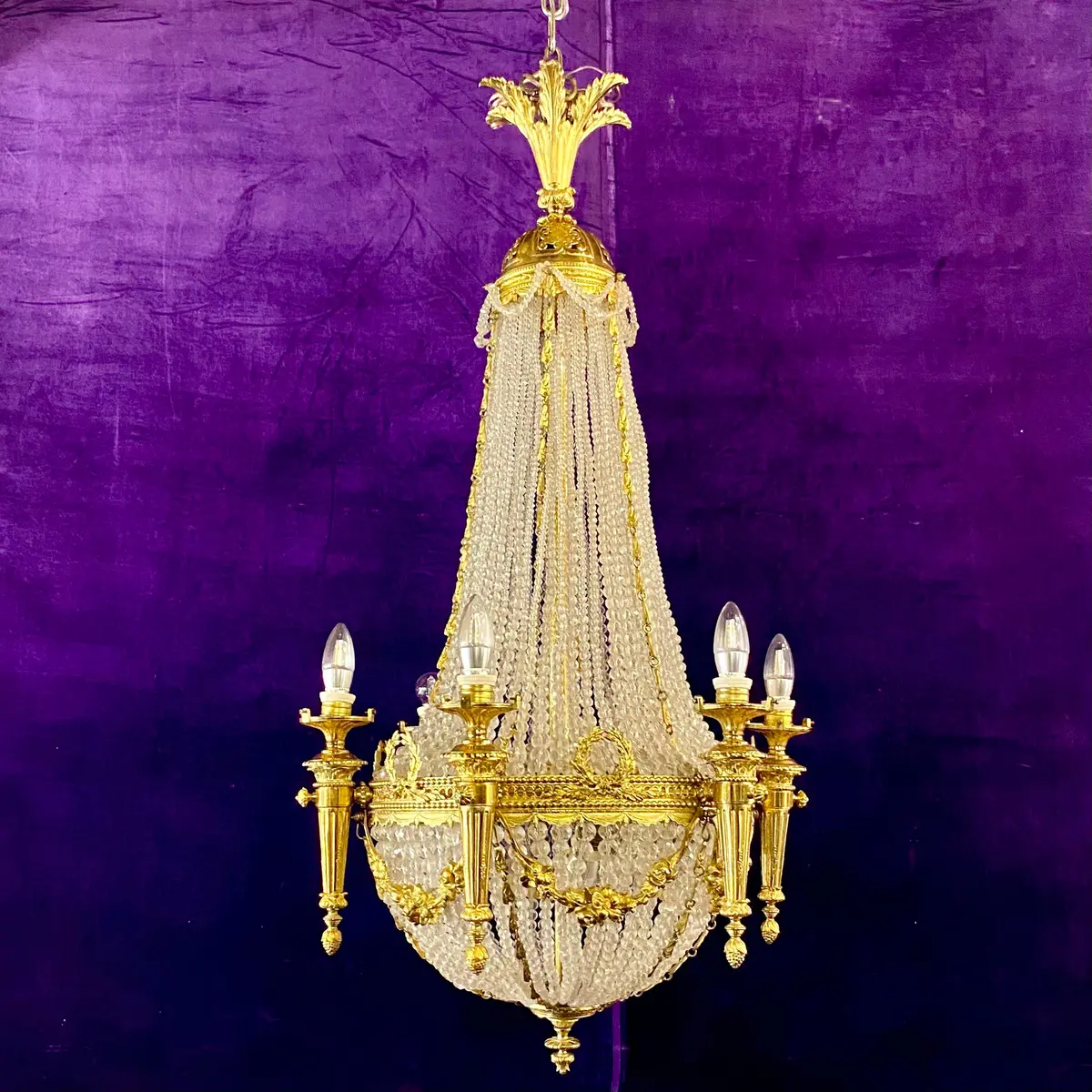 Incredible Antique Gilded Brass Neoclassical Chandelier - Sold 1