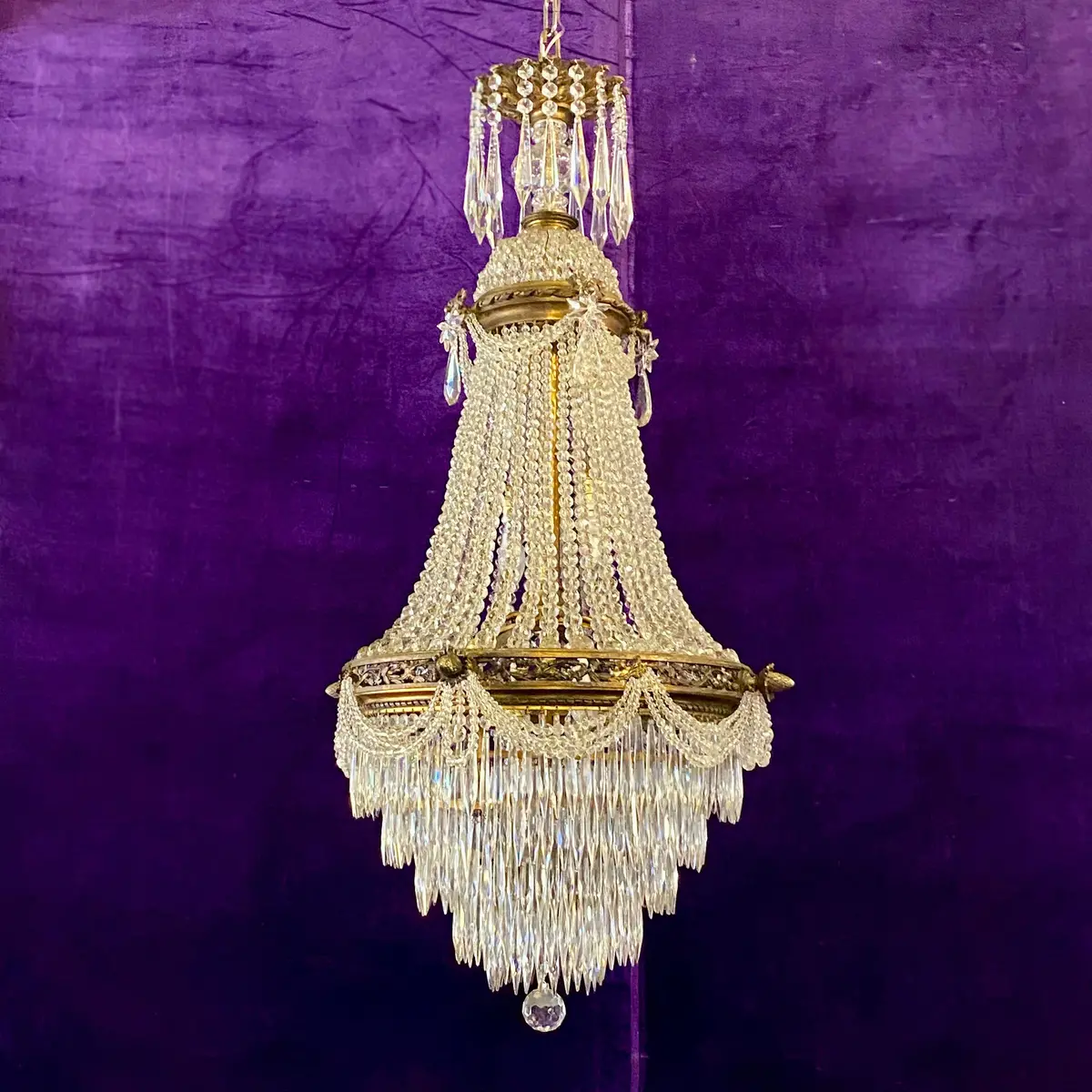 Stunning Antique Neoclassical Chandelier With Original Crystal - Sold 1