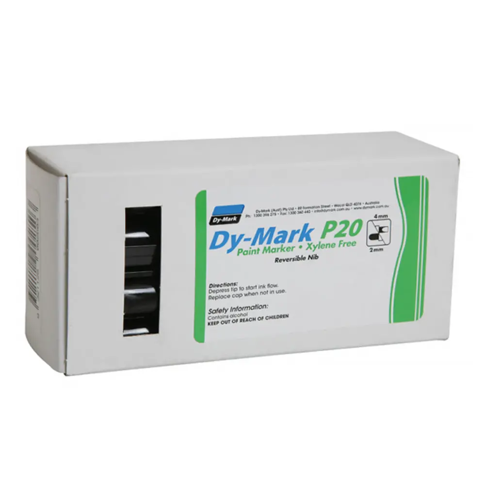 Dy-Mark Paint Marker P20 Black Reversible Bullet Chisel Nib 3Mm & 5Mm X 12 Box 1