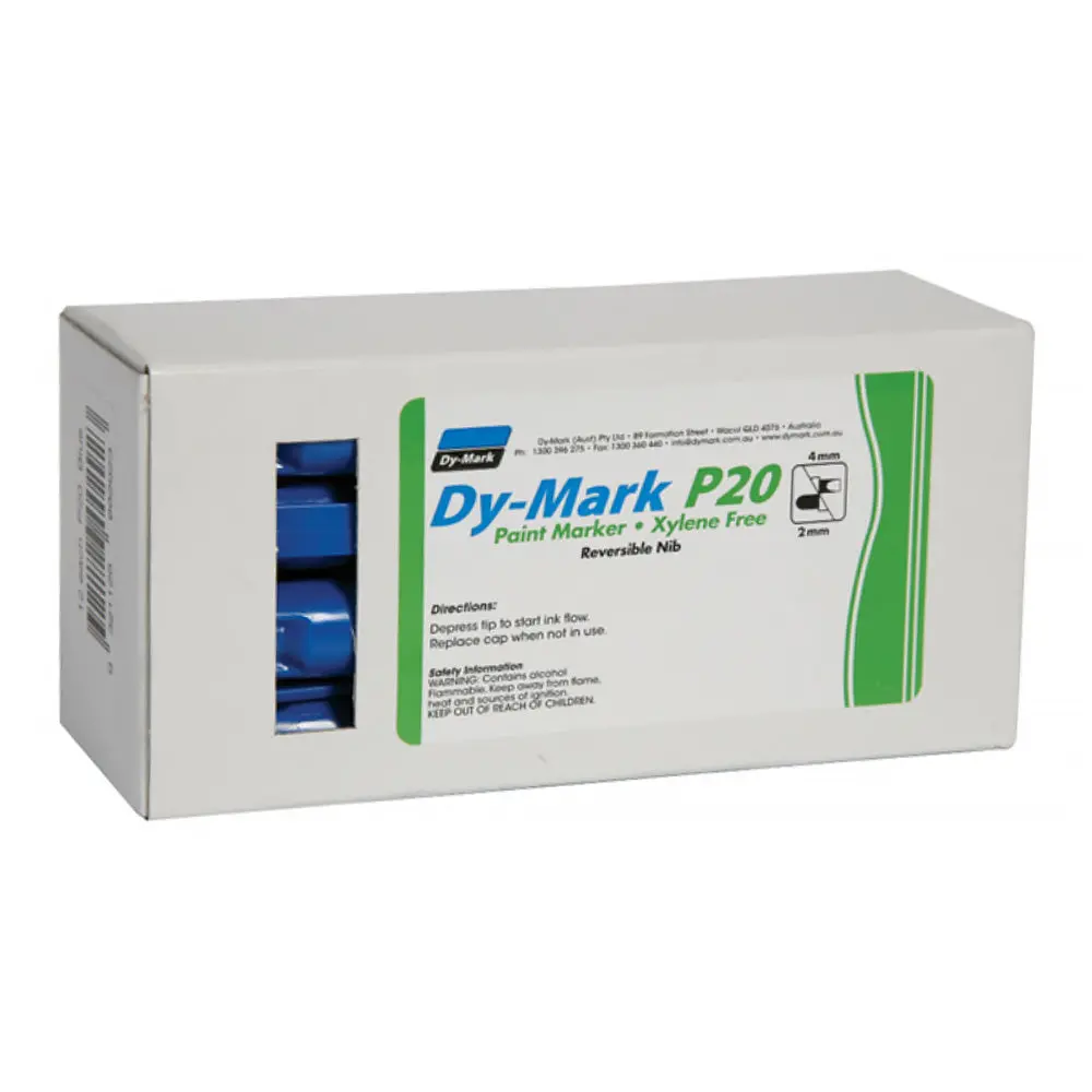 Dy-Mark Paint Marker P20 Blue Reversible Bullet Chisel Nib 3Mm & 5Mm X 12 Box 1