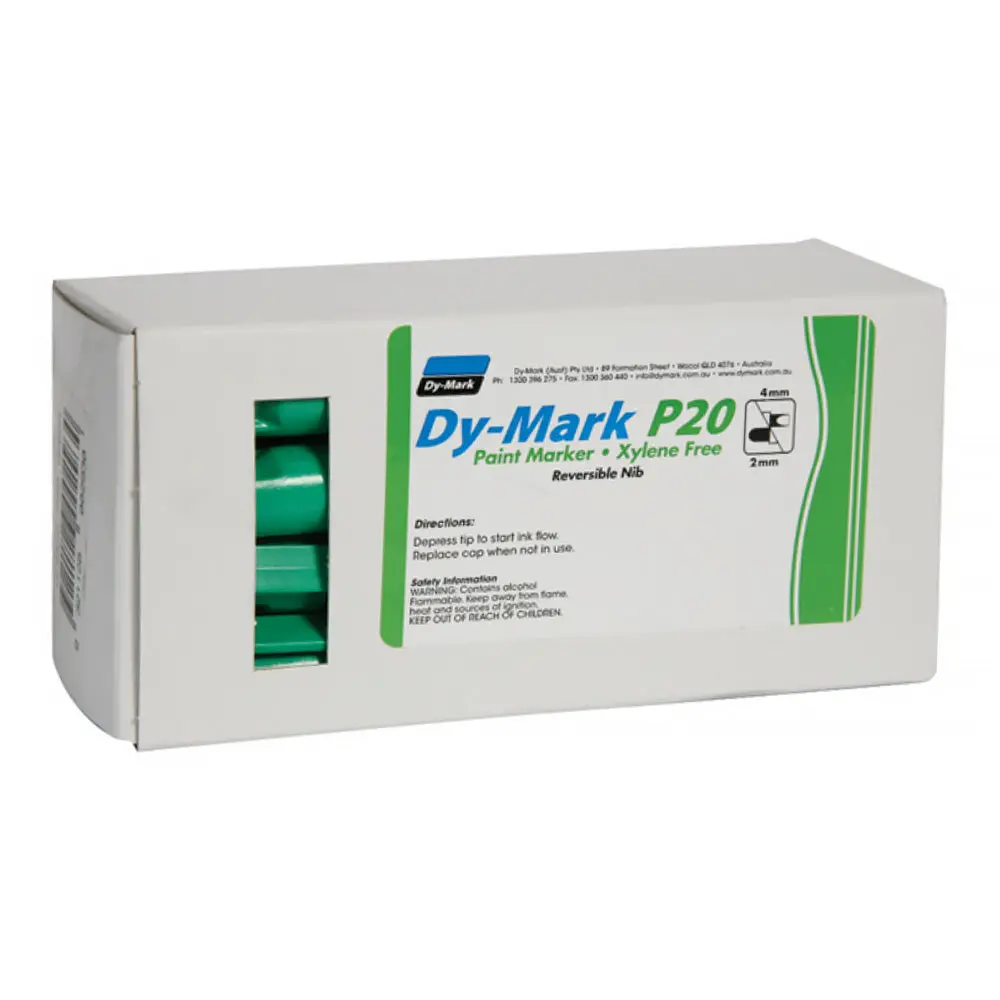 Dy-Mark Paint Marker P20 Green Reversible Bullet Chisel Nib 3Mm & 5Mm X 12 Box 1