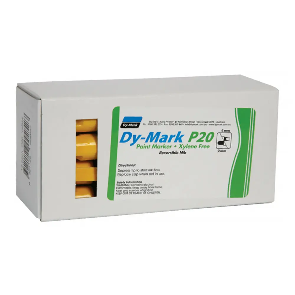 Dy-Mark Paint Marker P20 Yellow Reversible Bullet Chisel Nib 3Mm & 5Mm X 12 Box 1