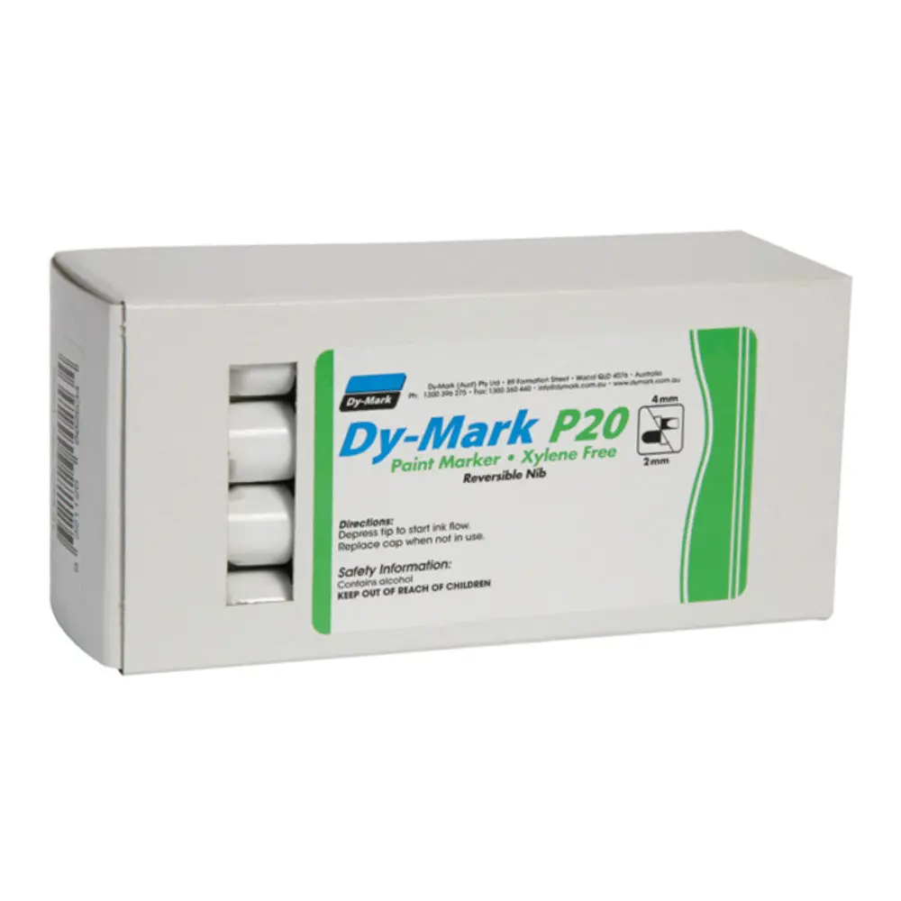 Dy-Mark Paint Marker P20 White Reversible Bullet Chisel Nib 3Mm & 5Mm X 12 Box 1