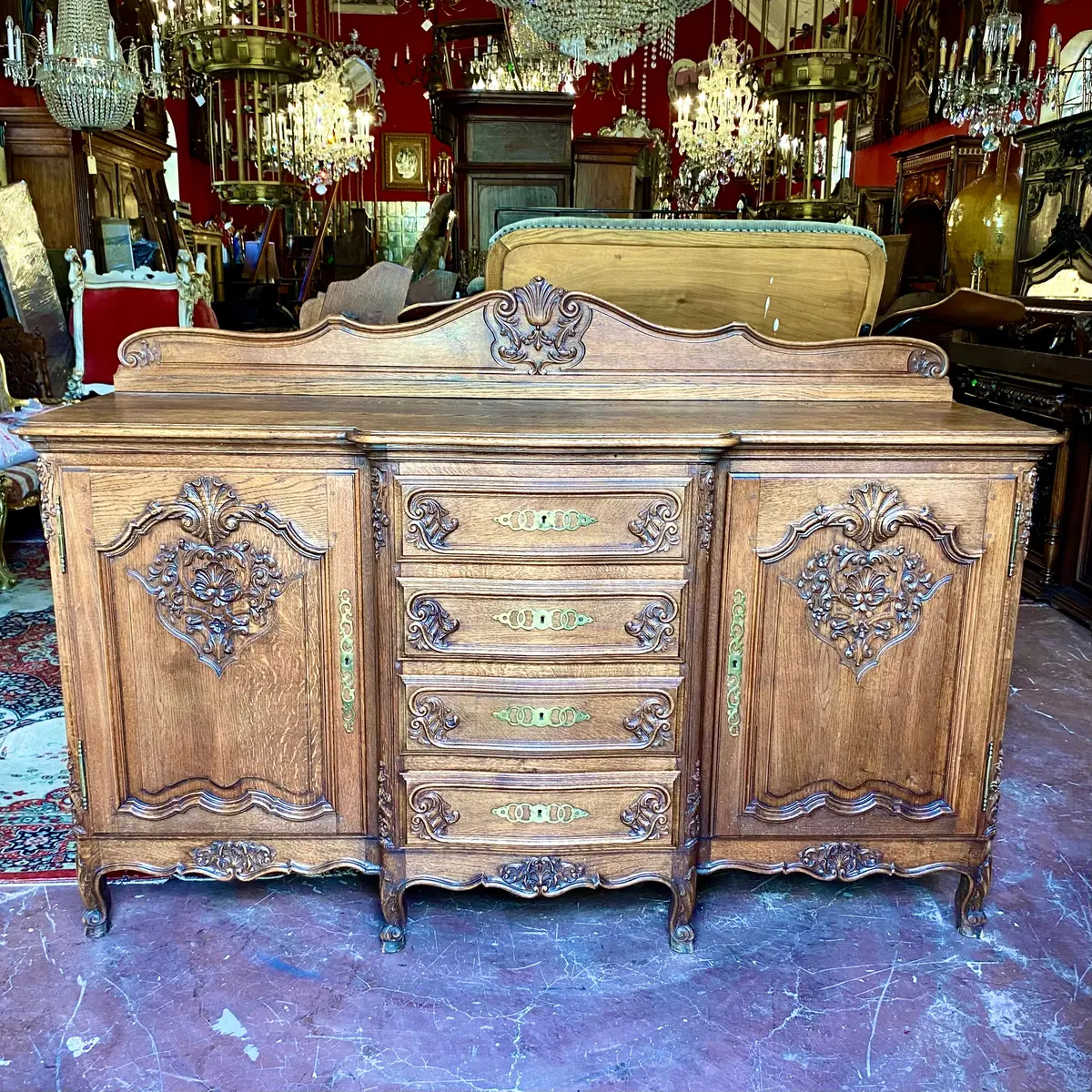 Stunning Carved Oak Antique French Server 1