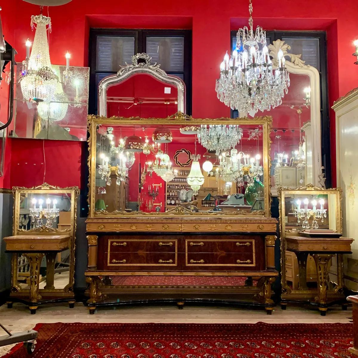 Pair Of Italian Empire Era Mirrored Bedside Pedestals - Sold 1