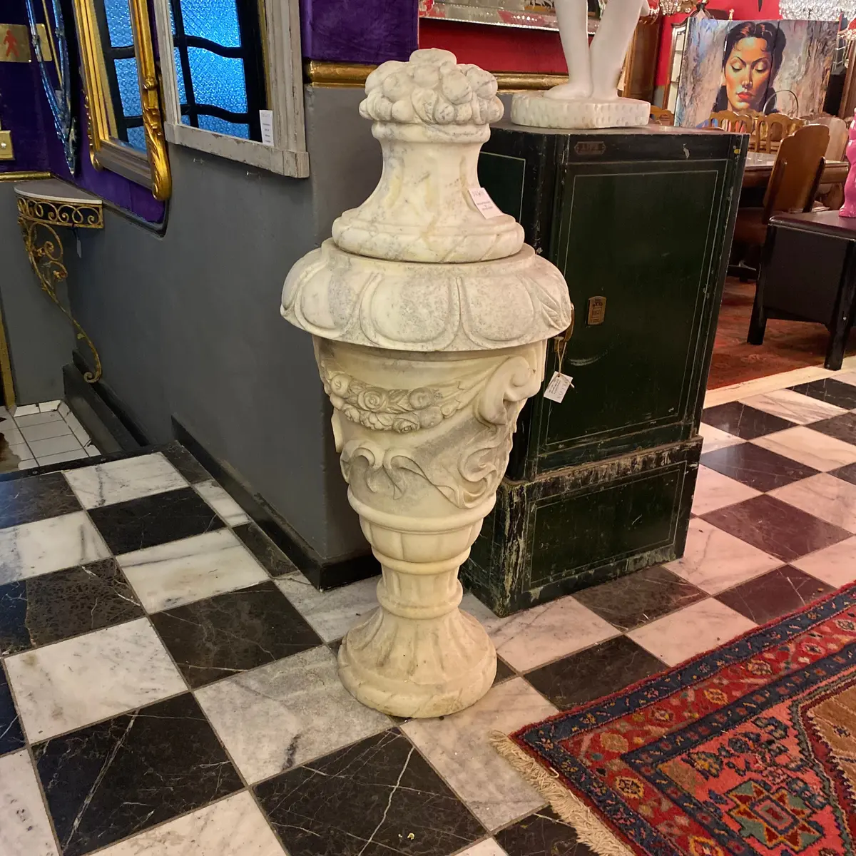 A Pair Of Hand Carved White Marble Finials 1