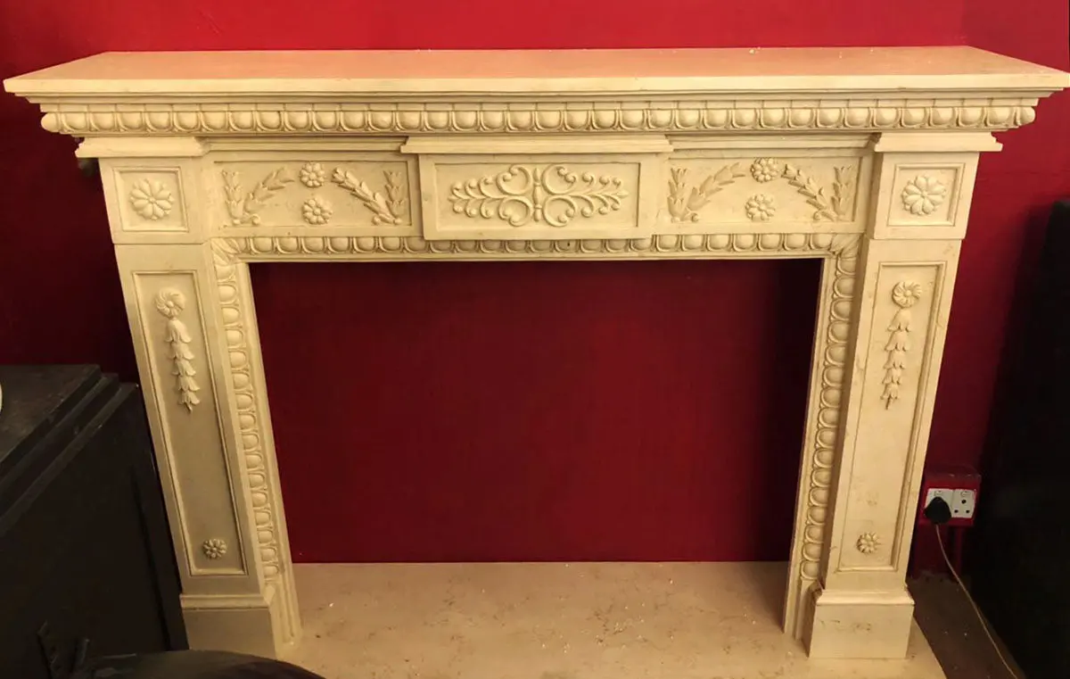Hand Carved Creme Marble Fire Surround - Sold 1