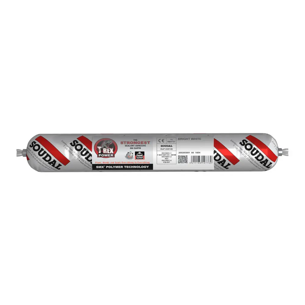 Soudal T-Rex Power Fast Grab High Strength Adhesive Bright White 600Ml Sausage 1