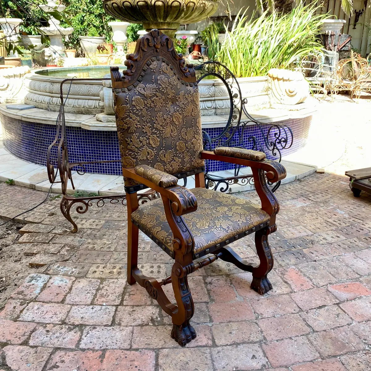 Magnificent Antique Embossed Leather And Oak Arm Chair 1