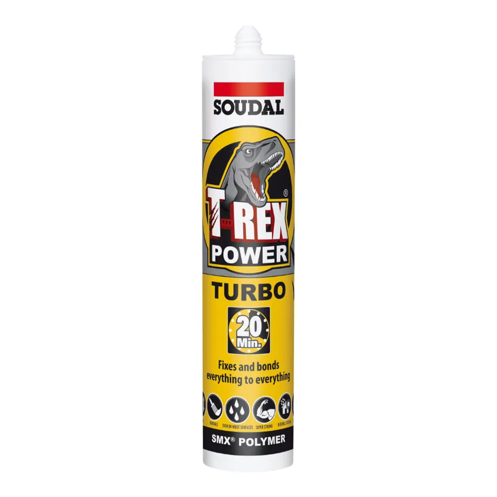 Soudal T-Rex Turbo Rapid Cure Adhesive Sealant White 290Ml Cartridge 1
