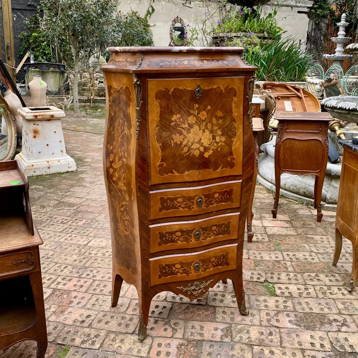 Antique Inlaid Writing Bureau With Brass Castings 1