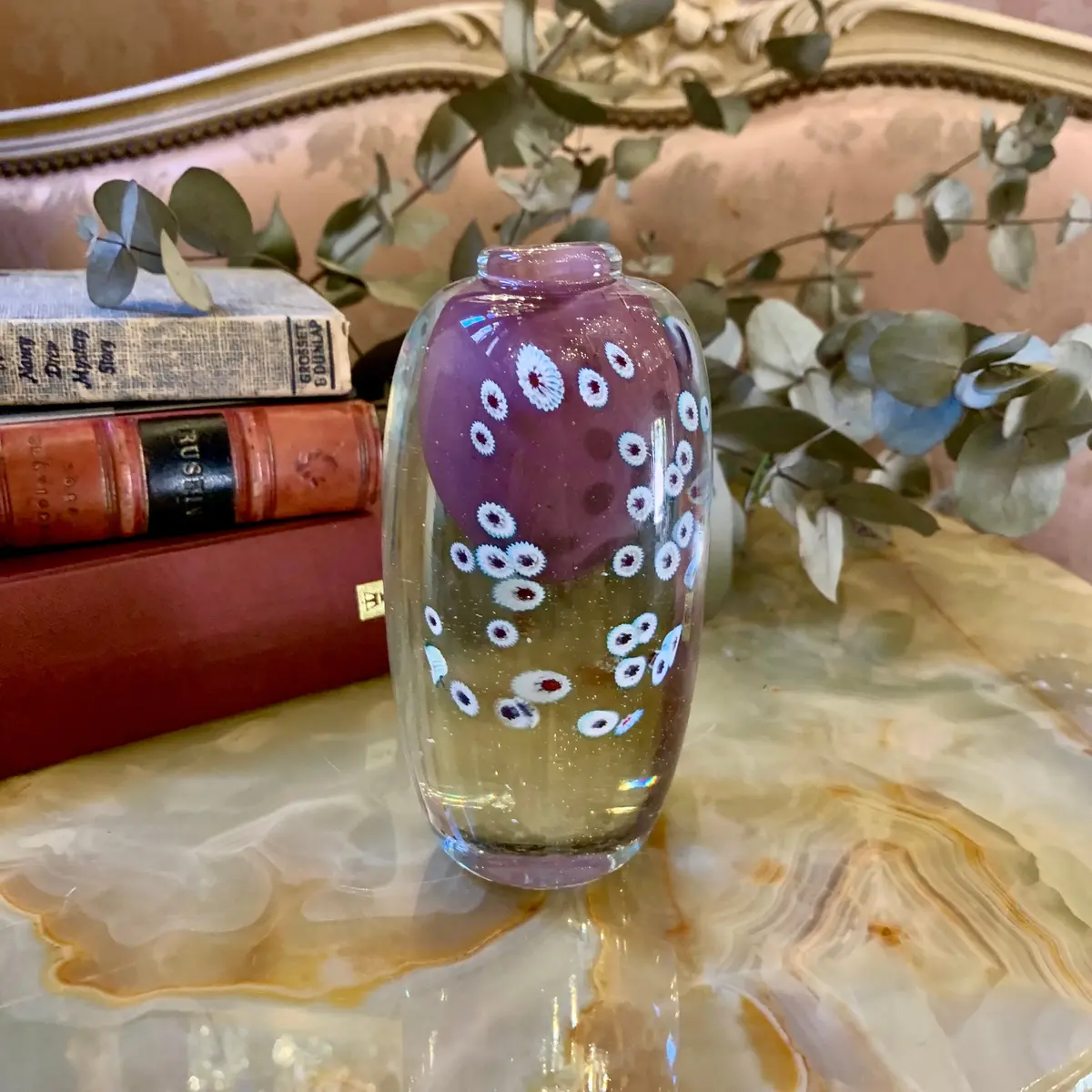 Purple And Clear Millefori Murano Paper Weight - Sold 1