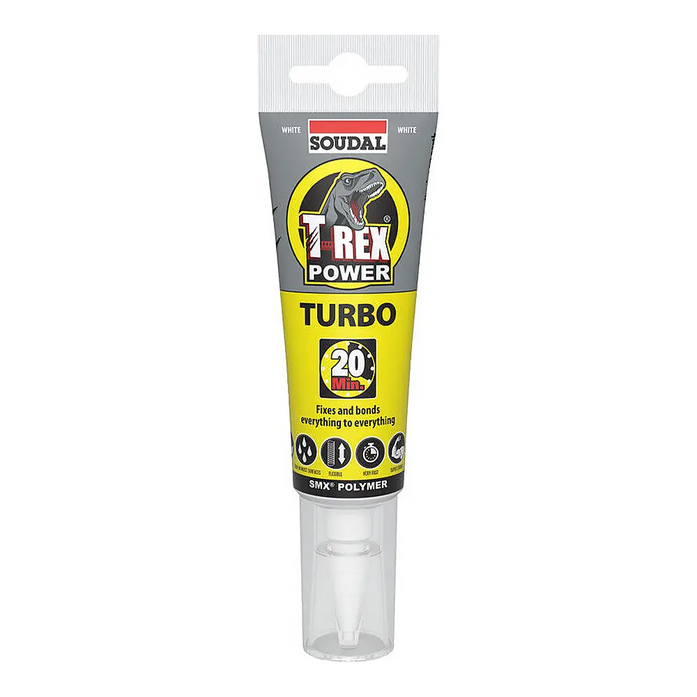 Soudal T-Rex Turbo Rapid Cure Adhesive Sealant White 125Ml Tube 1