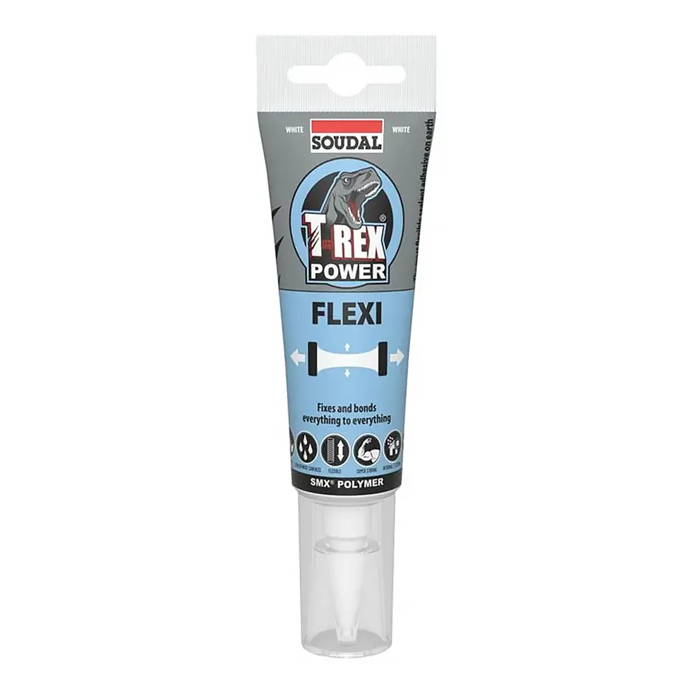 Soudal T-Rex Power Flexi White Highly Flexible Adhesive Sealant 125Ml Tube 1