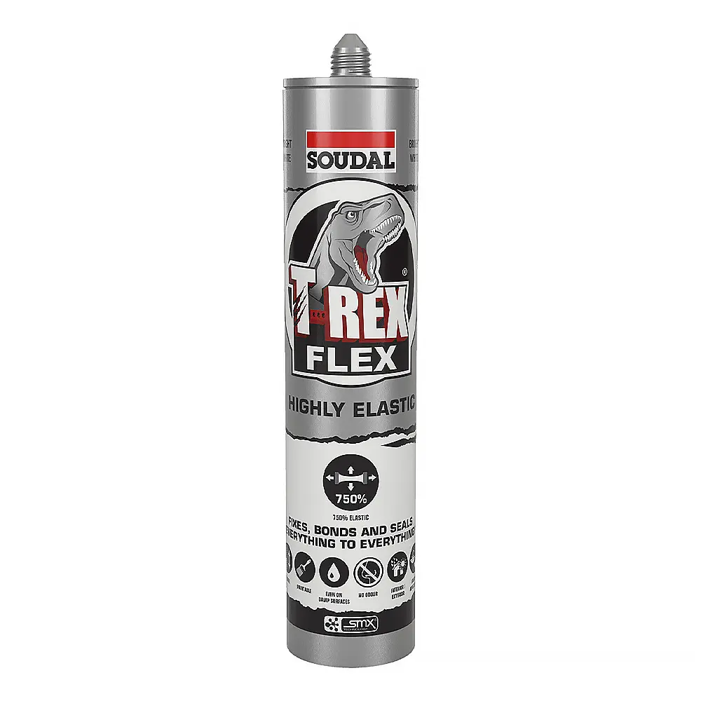 Soudal T-Rex Power Flexi White Highly Flexible Adhesive Sealant 290Ml Cartridge 1