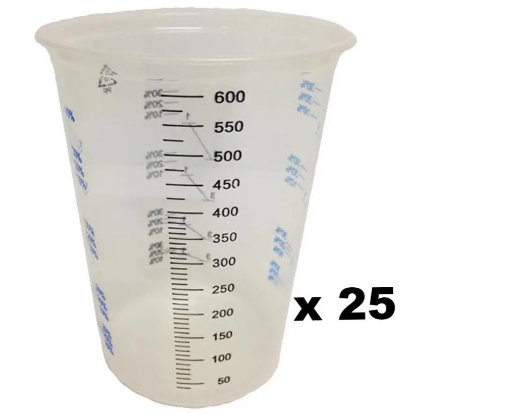 Calibrated Disposable Paint Mixing Cups 650Ml X 25 Pack Measuring Epoxy Resin Auto 1