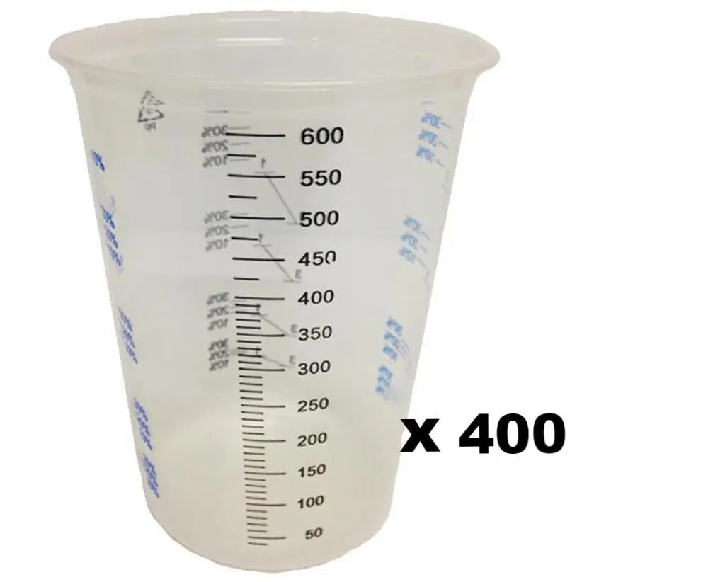 Plastic Paint Mixing 400 X Cups 600Ml Graduated Calibrated Spray Painters 1