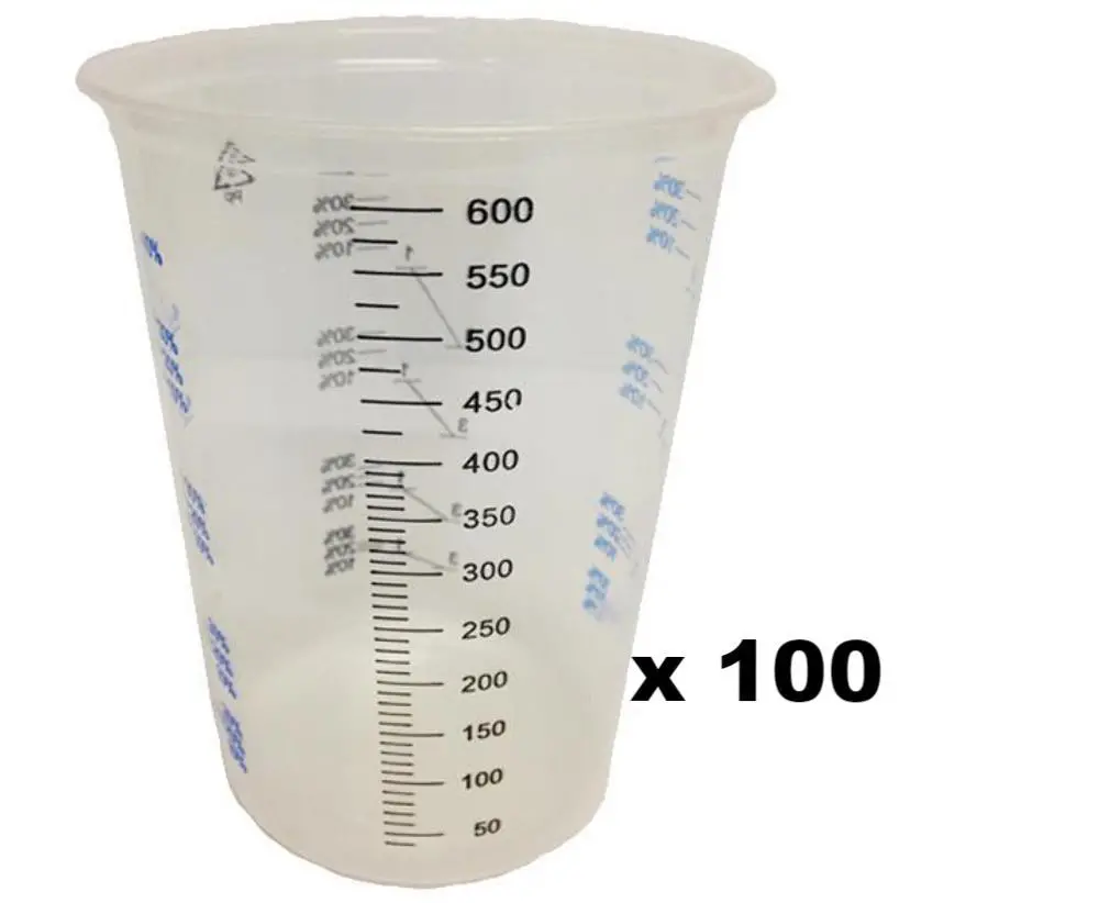 Calibrated Disposable Paint Mixing Cups 650Ml X 100 Pack Measuring Epoxy Resin Auto 1