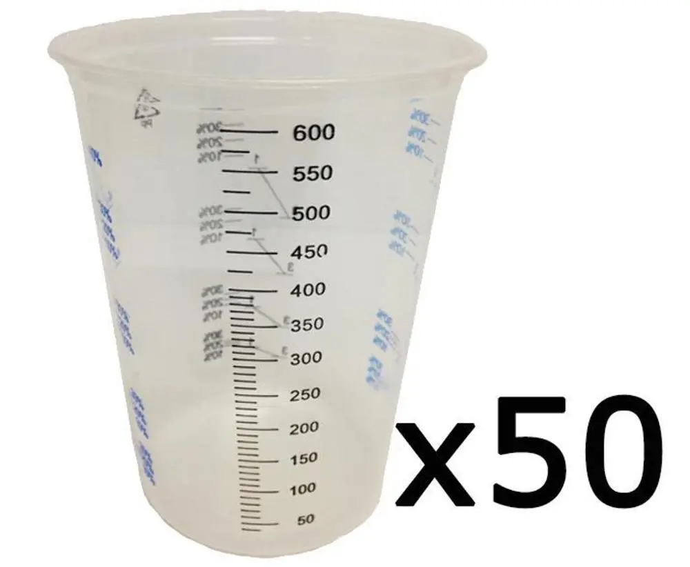 Calibrated Disposable Paint Mixing Cups 650Ml X 50 Pack Measuring Epoxy Resin Auto 1