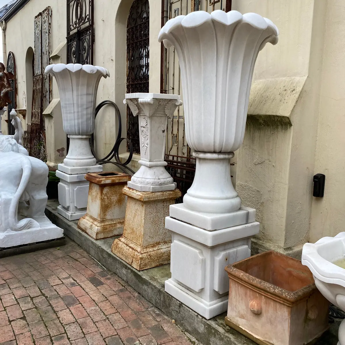 Very Large White Marble Urn And Plinth - Sold 1