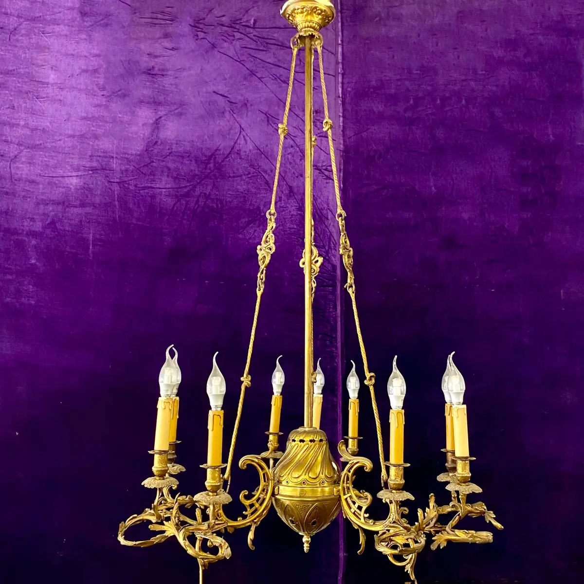 Antique Polished Brass Gasolier Chandelier 1