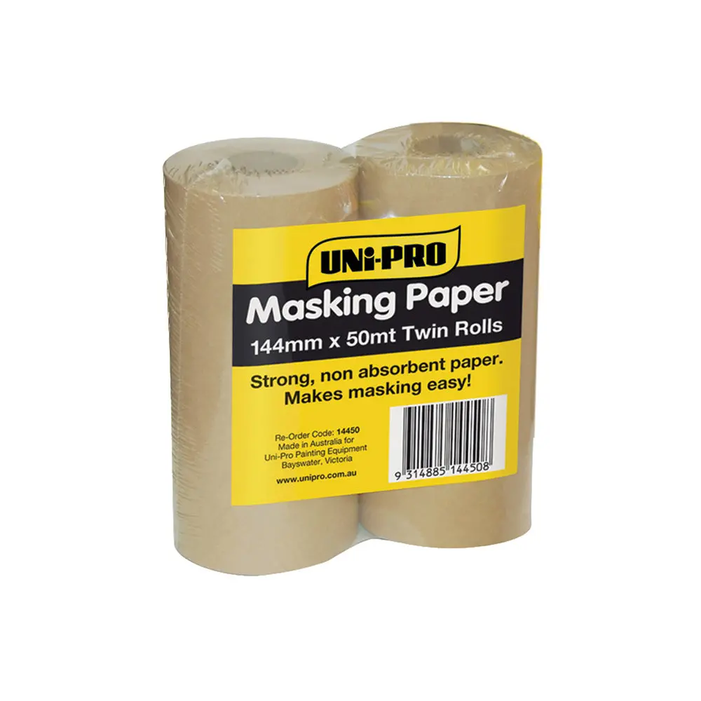 Uni-Pro Masking Paper Rolls 144Mm X 50M Twin Pack Painting Rendering Paint 1