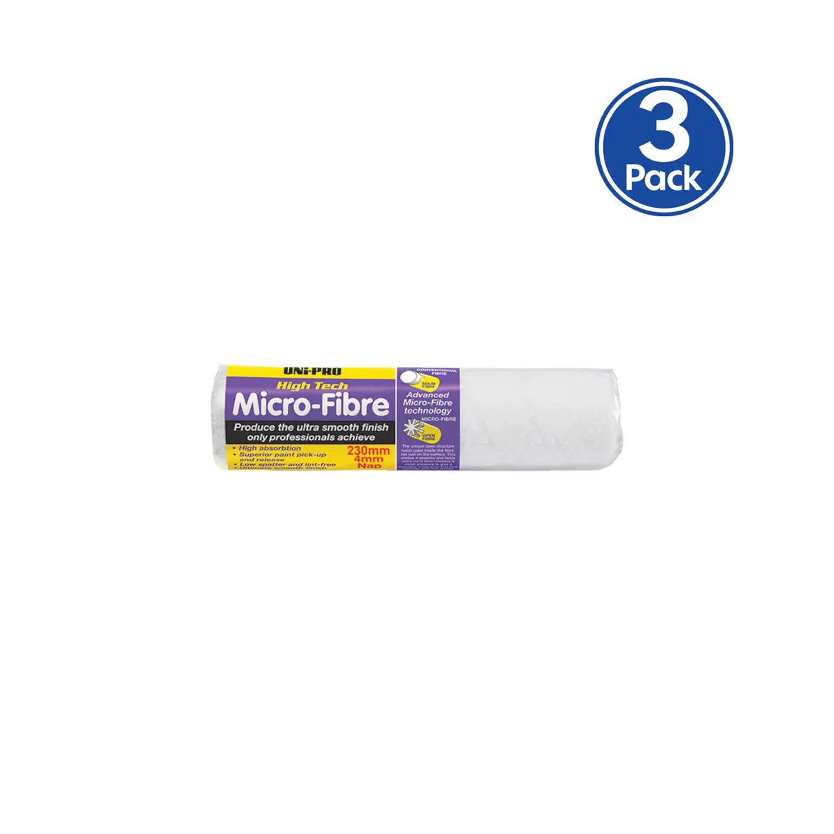 Uni-Pro 230Mm Microfibre Roller Cover 4Mm Nap Smooth Finish X3 1