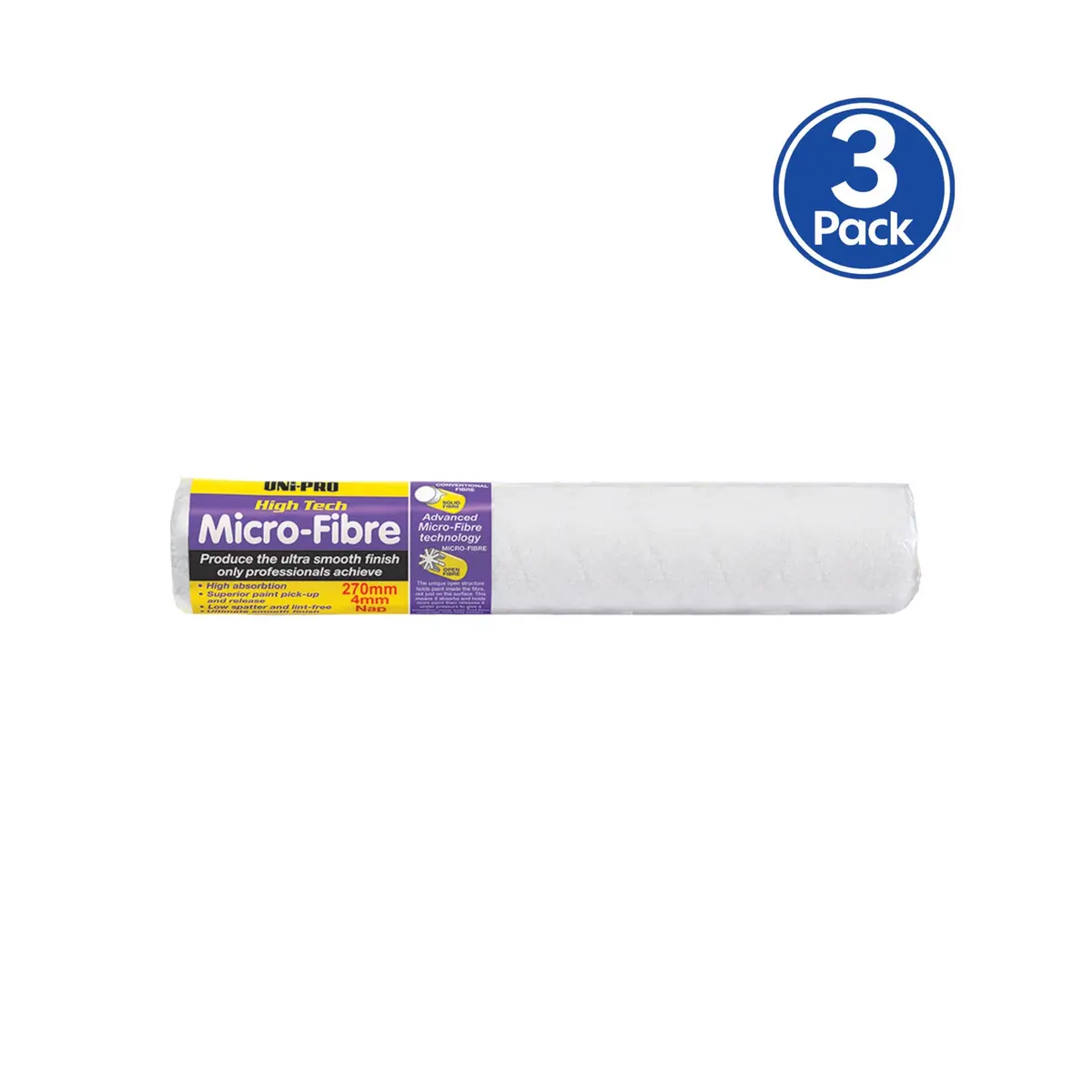 Uni-Pro 270Mm Microfibre Roller Cover 4Mm Nap Smooth Finish X3 1