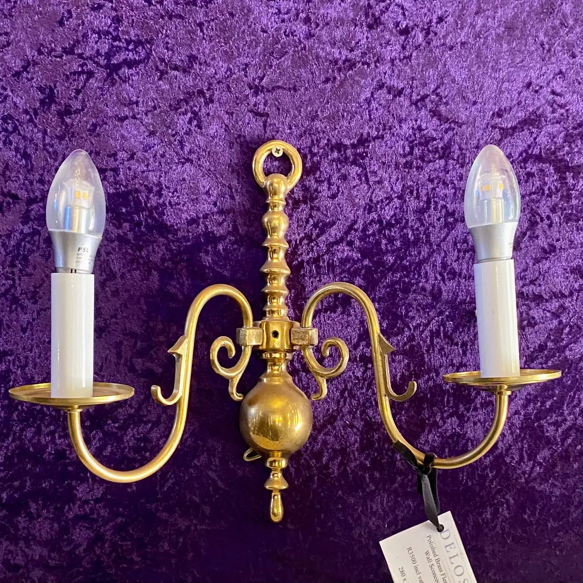 Pair Antique Polished Brass Flemish Sconce - Sold 1