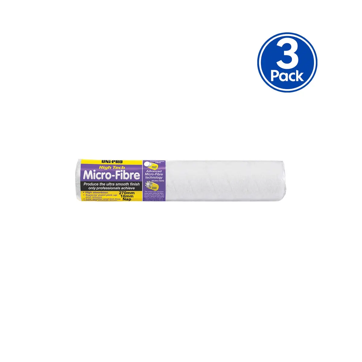Uni-Pro High Tech Micro-Fibre 270Mm Roller Cover 10Mm Nap Smooth Finish X3 1