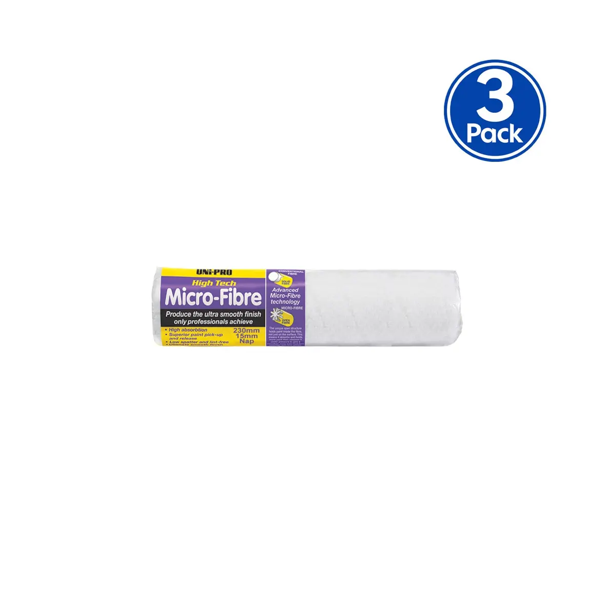 Uni-Pro High Tech Micro-Fibre 230Mm Roller Cover 15Mm Nap Smooth Finish X3 1