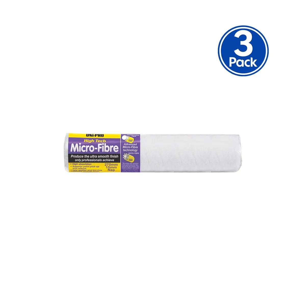 Uni-Pro High Tech Micro-Fibre 270Mm Roller Cover 15Mm Nap Smooth Finish X3 1