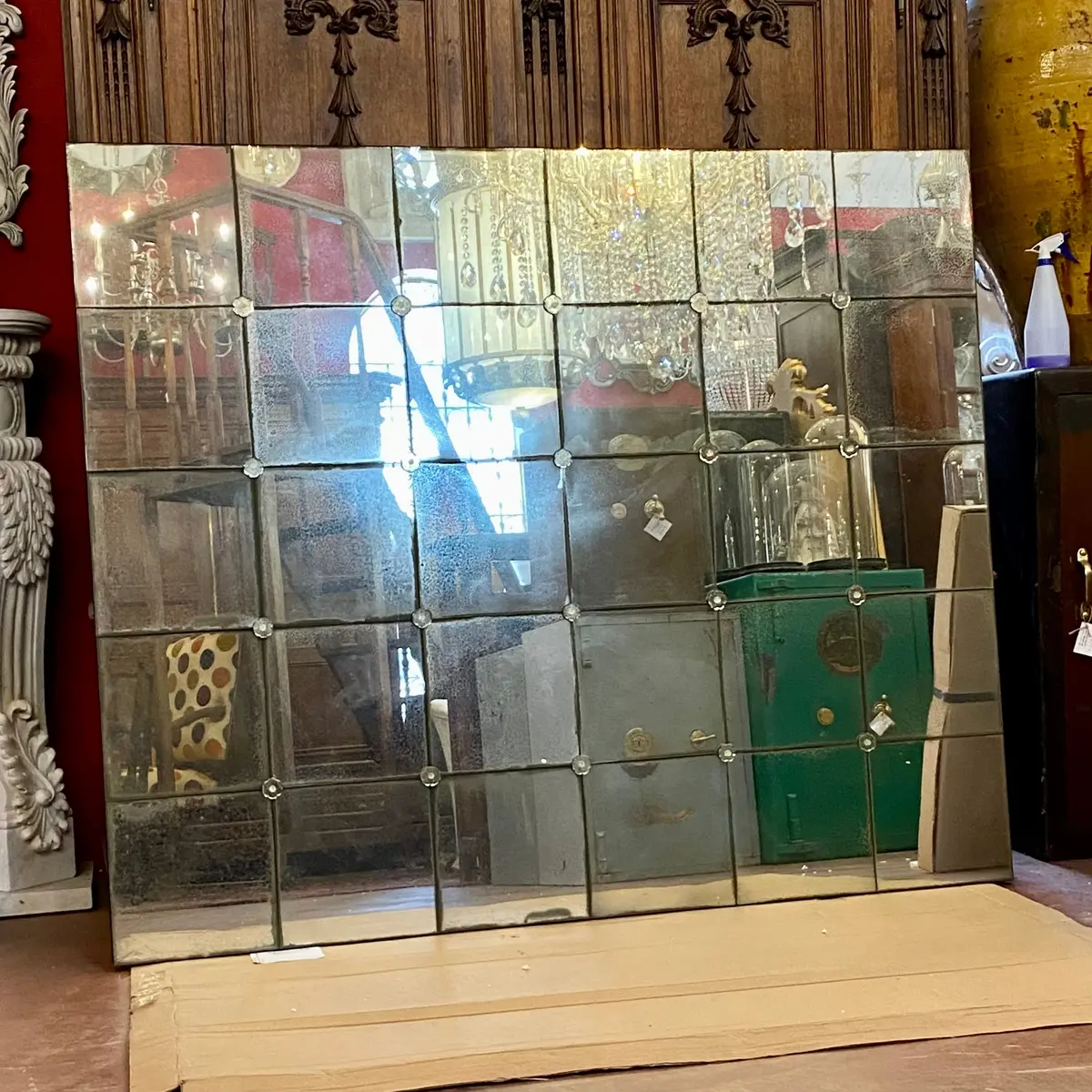 Aged Panelled Mirror With Rosettes 1