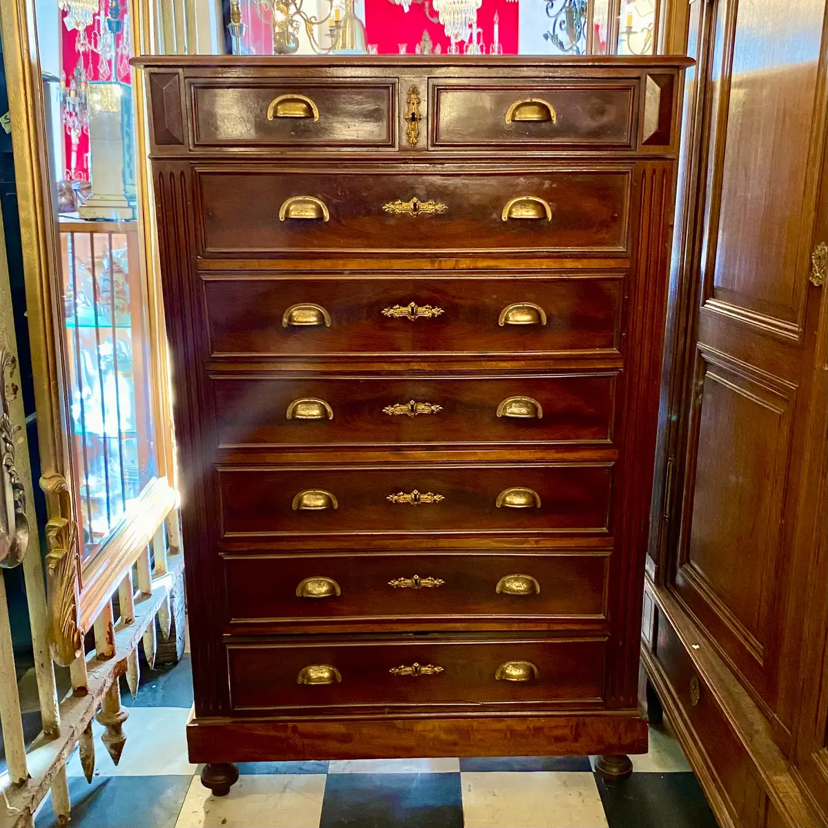 Antique Mahogany Chest Of Drawers With Brass Handles - Sold 1