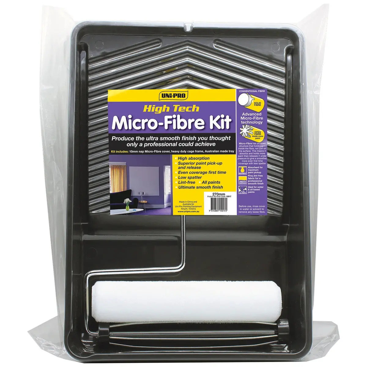 Uni-Pro Microfibre Roller Kit 270Mm X 10Mm Nap Painting Set 1