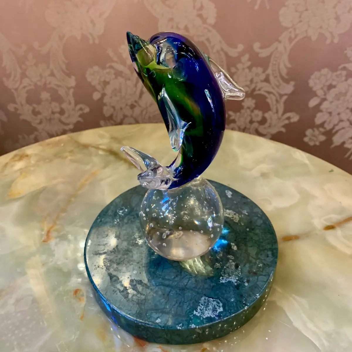 Blue Dolphin On Clear Ball Murano Ornament -Sold 2
