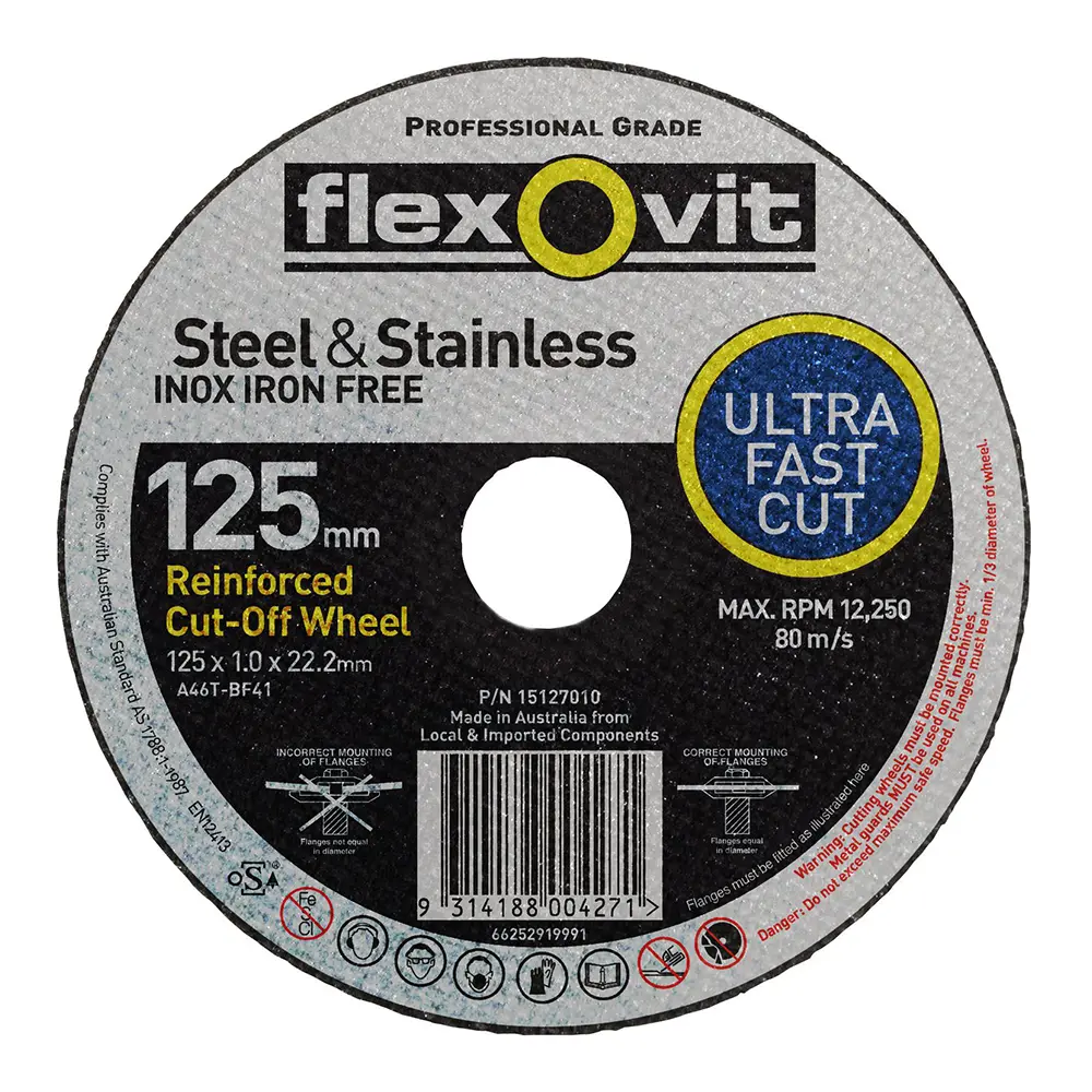 Flexovit Cut Off Wheel 125Mm X 1 X 22 Thin Metal Cutting Professional Grinder 5" 1