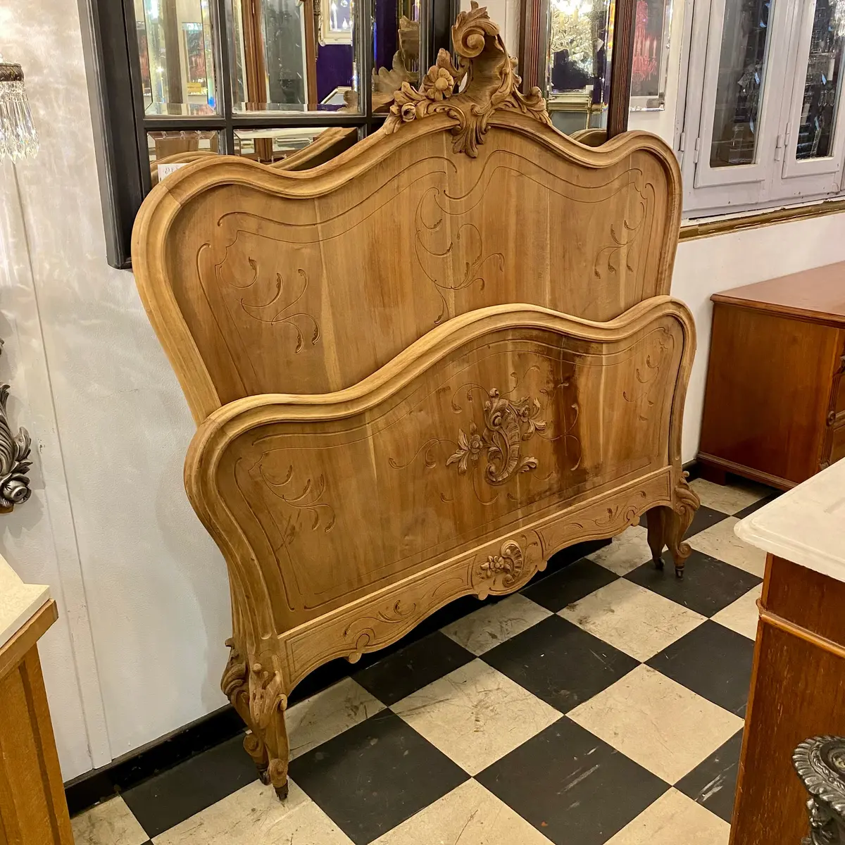 Antique French Bed With Elegant Hand Carved Details - Double - Sold 1