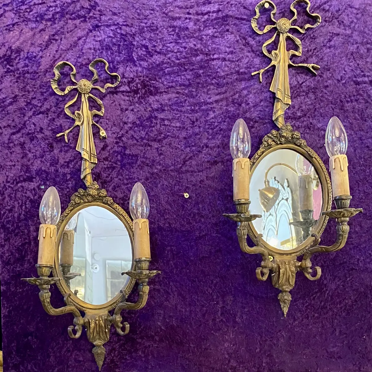 Antique Brass Mirrored Sconces - Sold 1