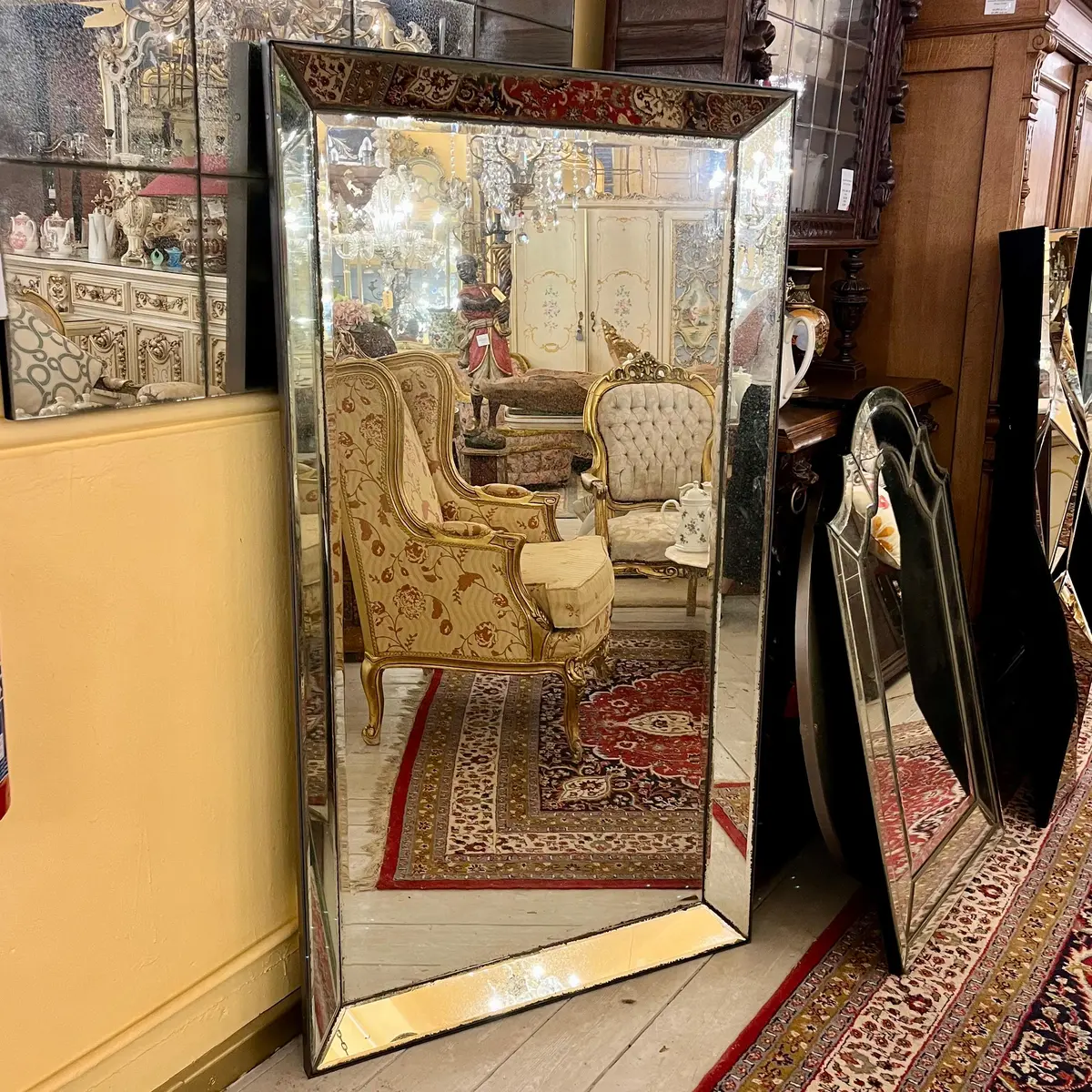 Aged Mirror With Beautiful Bevelled And Steel Frame 1