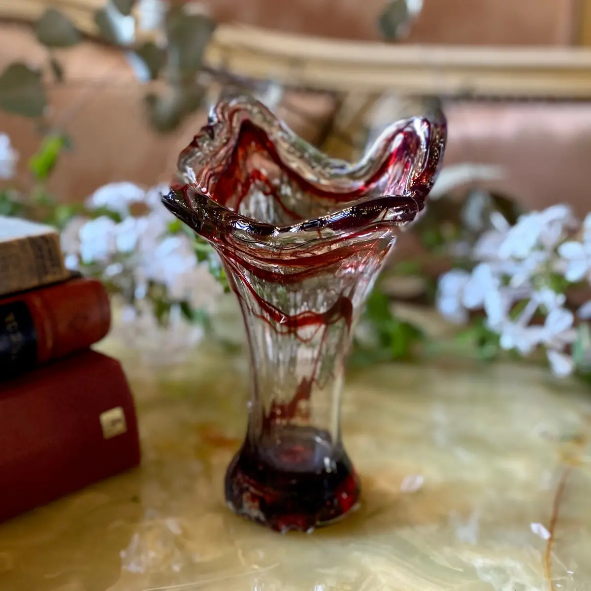 Clear Murano Vase With Purple Swirls - Sold 1